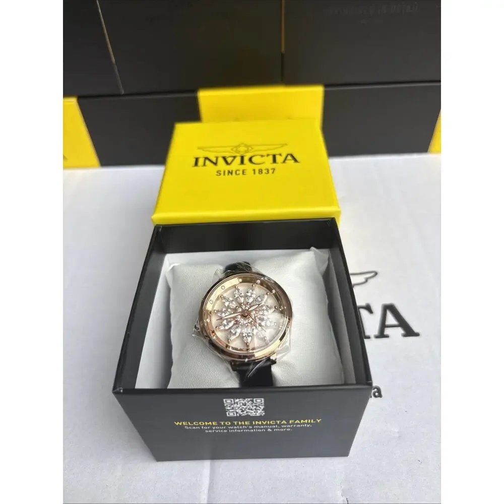 Invicta Celestial Lady 34mm Rose Gold Tone Case & Dial Black Band 70358